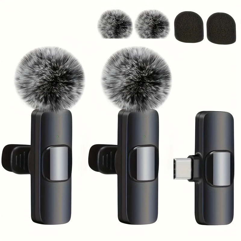 2.4G Mini Wireless Lavalier - Mikrofoni, jossa on tuulenpeitto - Melua vaimennava, kiinnikkeellä varustettu suunnitelma live-lähetykselle, videon tallennukseen ja podcastointiin, USB Type C -liitäntä, ladattava litiumpolymeeripatruuna, 40mAh, Kouzone -me