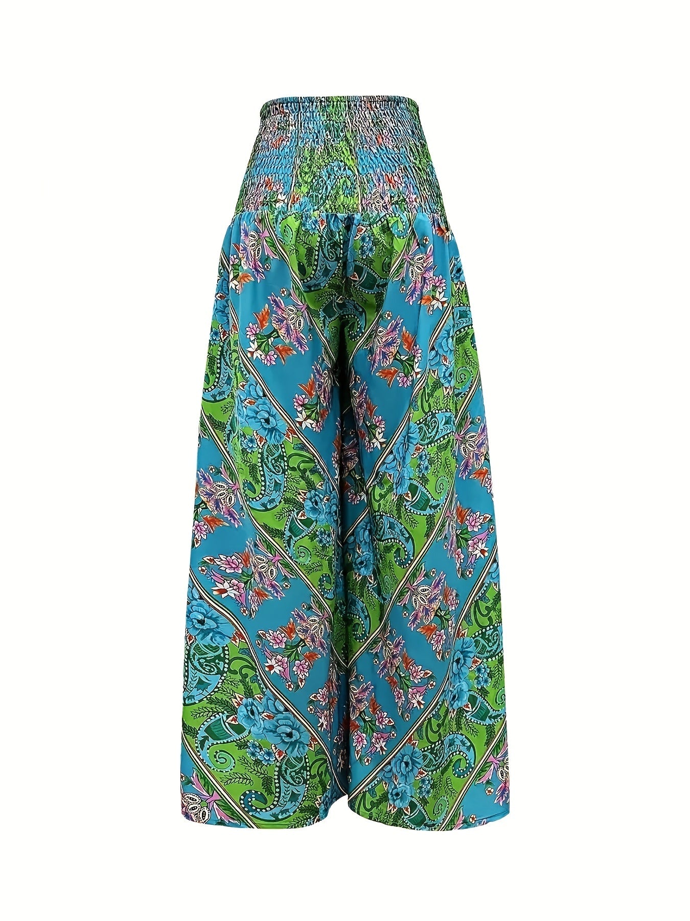 Naisten Boho Trooppinen Kuviollinen Korkeavyötäröinen Skortti - Rento Väljä Istuvuus Kukka- ja Paisley-Kuviolla, Konepestävä, Täydellinen Keväälle/Kesälle/Syksylle, Rento Käyttöön Sopiva Skortti | Epäsymmetrinen Helma | Polyesteri Spandex Sekoitus