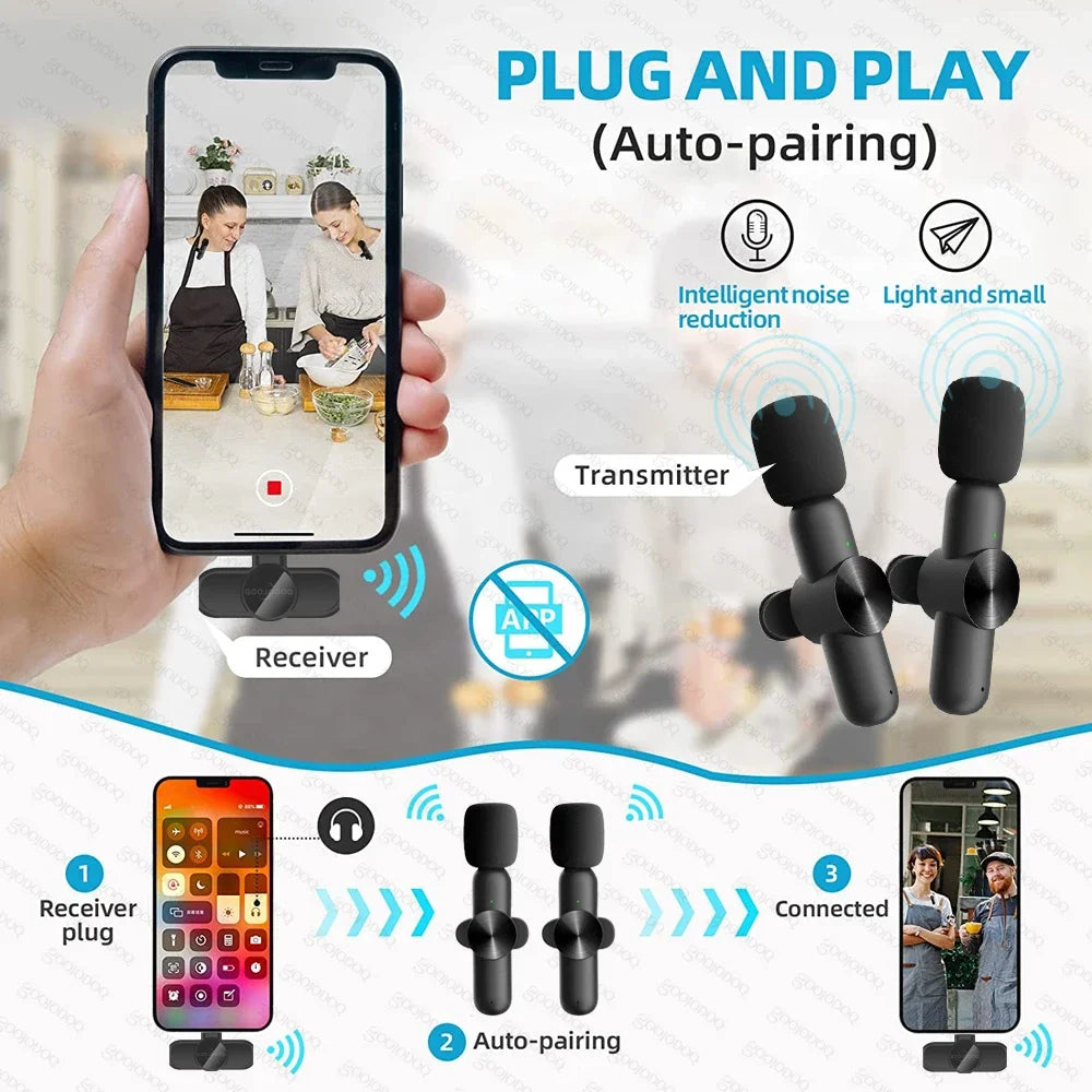 Langaton Lavalier-mikrofoni Äänen ja videon tallennus Minimikrofoni iPhonelle Android-puhelimelle Live Broadcast Pelimikrofoni Kannettava