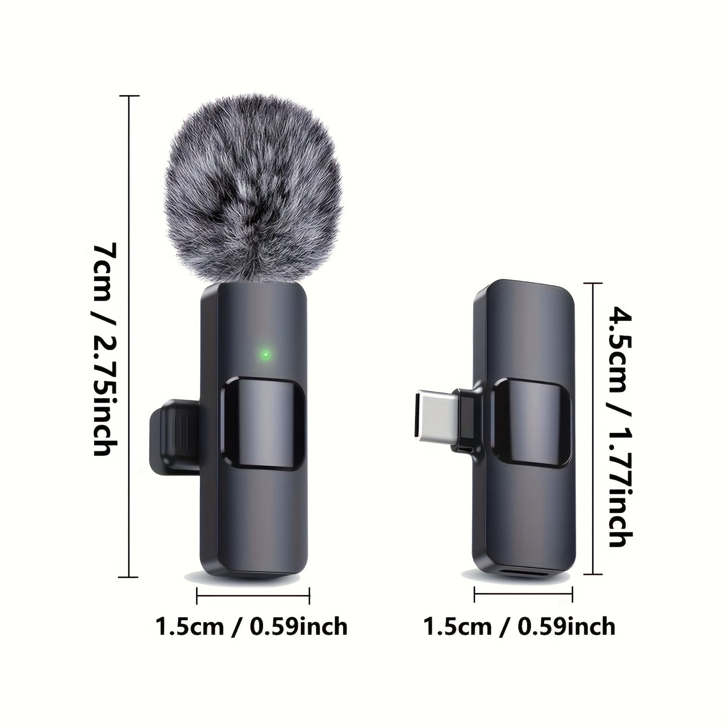 2.4G Mini Wireless Lavalier - Mikrofoni, jossa on tuulenpeitto - Melua vaimennava, kiinnikkeellä varustettu suunnitelma live-lähetykselle, videon tallennukseen ja podcastointiin, USB Type C -liitäntä, ladattava litiumpolymeeripatruuna, 40mAh, Kouzone -me