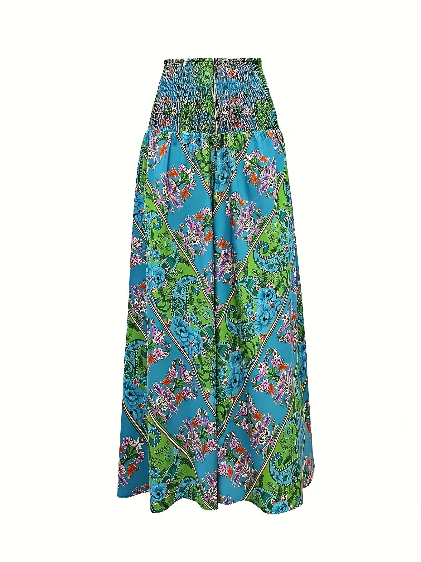 Naisten Boho Trooppinen Kuviollinen Korkeavyötäröinen Skortti - Rento Väljä Istuvuus Kukka- ja Paisley-Kuviolla, Konepestävä, Täydellinen Keväälle/Kesälle/Syksylle, Rento Käyttöön Sopiva Skortti | Epäsymmetrinen Helma | Polyesteri Spandex Sekoitus
